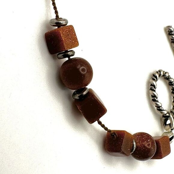 Sterling silver and goldstone beaded bracelet - Picture 5 of 7